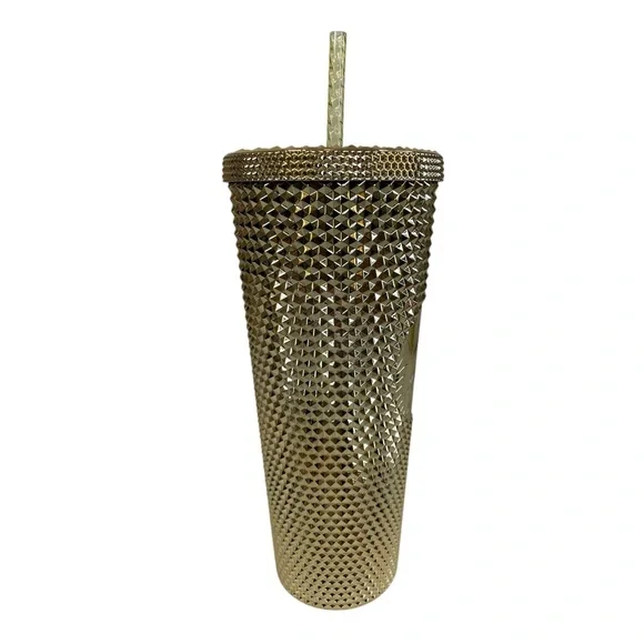 Starbucks 24 oz metallic gold studded Venti Cold Cup 2022 Holiday Tumbler - Picture 2 of 11
